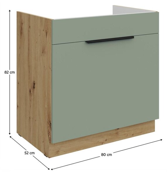 Kondela Dřezová kuchyňská skříňka Arsany 80 ZL 1S BB - aquamarine / dub artisan