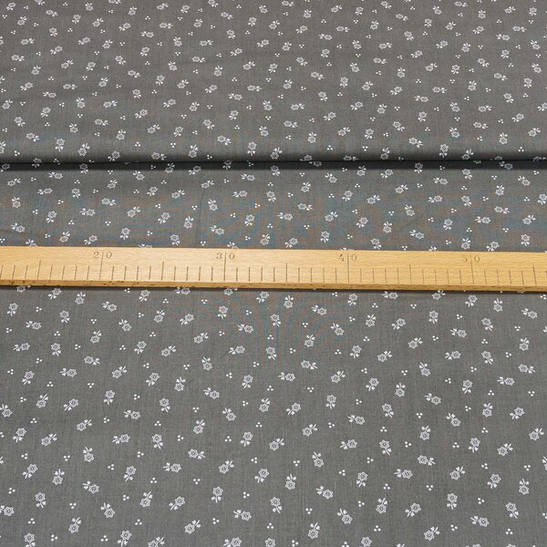 Bavlněné plátno POLO bílé kvítky na šedé, š.140cm (látka v metráži)