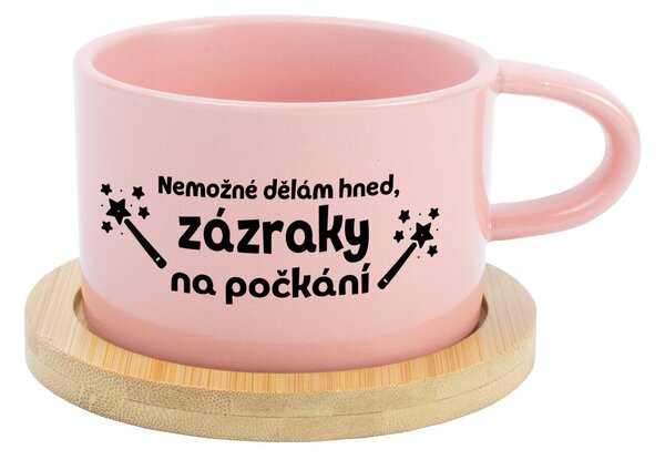 NEMOŽNÉ DĚLÁM HNED, ZÁZRAKY NA POČKÁNÍ - růžový hrníček makronka 200 ml
