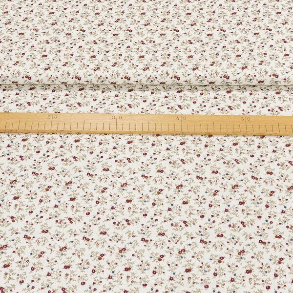 Bavlněné plátno POLO vínové květinky s lístky na bílé, š.140cm (látka v metráži)