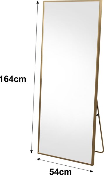 Zrcadlo Moonbite Standspiegel, rozměry 164x54 cm – úzké obdélníkové provedení se zlatým rámem, celotělové, možnost umístění na podlaze nebo zavěšení, materiál: hliník, barva: zlato