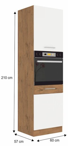 Kondela Skříňka na vestavnou troubu Vega 60 DP-210 2F - dub lancelot / bílý vysoký lesk
