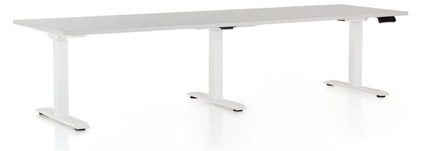 Výškově nastavitelný stůl OfficeTech Long, 260 x 80 cm, bílá podnož, světle šedá