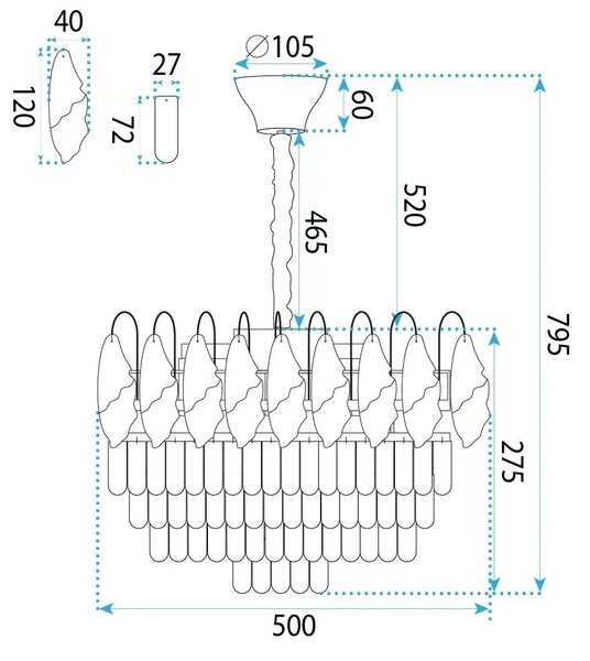 Toolight Křišťálové závěsné osvětlení SWE079-CP 50cm chrom