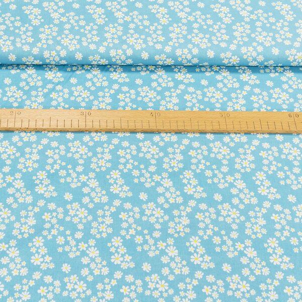 Bavlněné plátno TREND MARGUERITE-C/2 AZUL, bílé květinky na modré, š.150cm (látka v metráži)