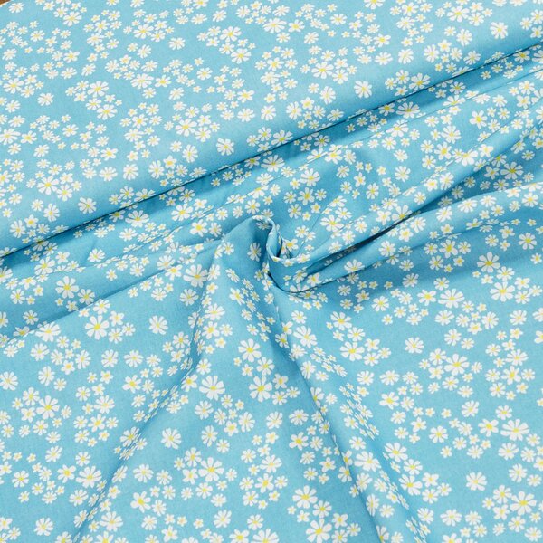 Bavlněné plátno TREND MARGUERITE-C/2 AZUL, bílé květinky na modré, š.150cm (látka v metráži)