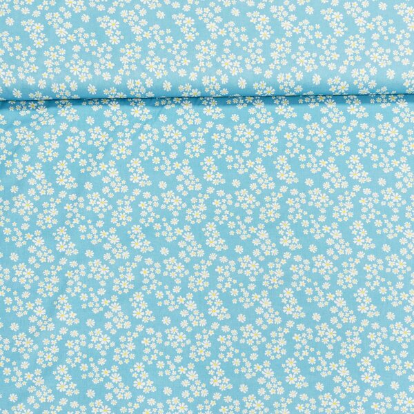 Bavlněné plátno TREND MARGUERITE-C/2 AZUL, bílé květinky na modré, š.150cm (látka v metráži)