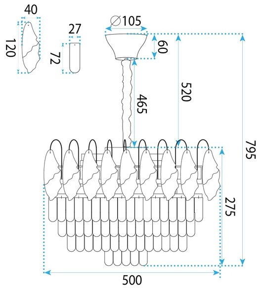 Toolight Křišťálové závěsné osvětlení SWE080-CP 50cm zlaté