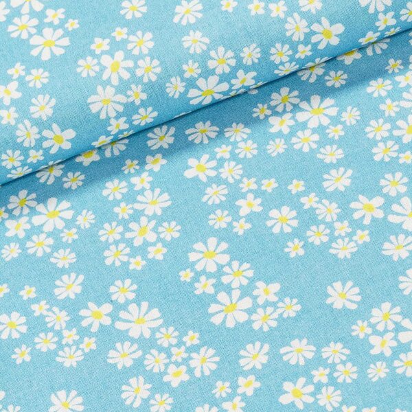 Bavlněné plátno TREND MARGUERITE-C/2 AZUL, bílé květinky na modré, š.150cm (látka v metráži)