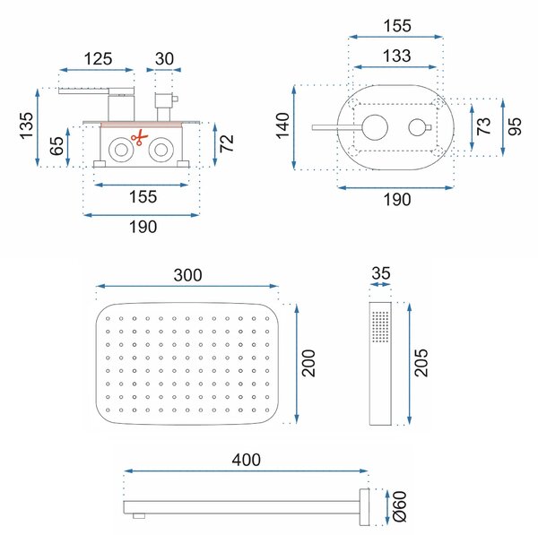Podomítková sprchová sada REA OVAL - chrom - BOX