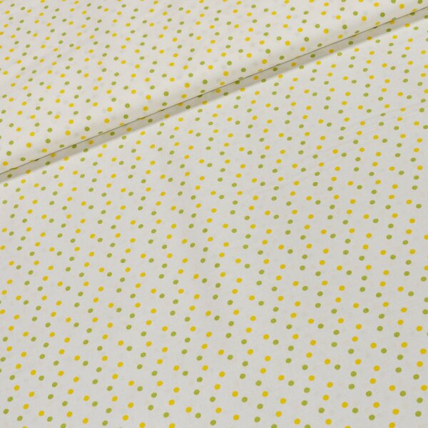 Bavlněné plátno MATY 1586404/22 žlutý a zelený puntík na bílé, š.140cm (látka v metráži)