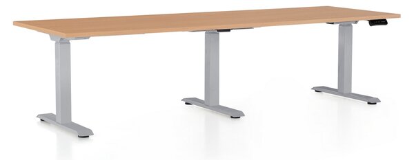 Výškově nastavitelný stůl OfficeTech Long, 240 x 80 cm, šedá podnož, buk