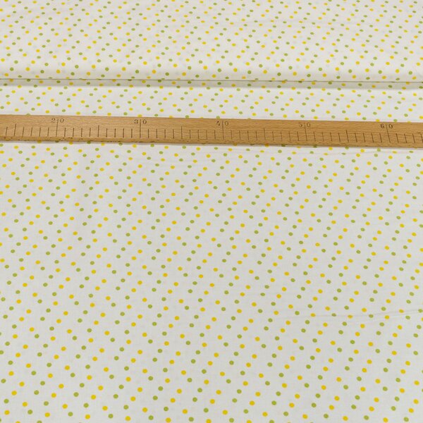 Bavlněné plátno MATY 1586404/22 žlutý a zelený puntík na bílé, š.140cm (látka v metráži)
