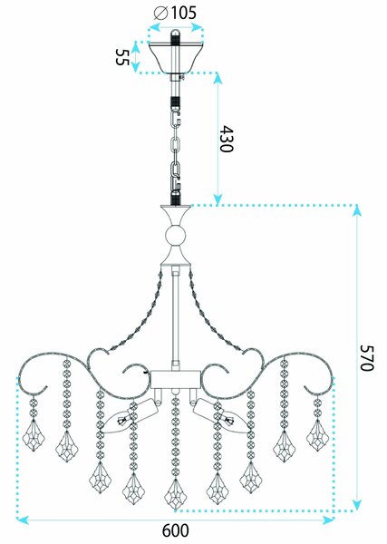 Toolight Křišťálové závěsné osvětlení SWE081-CP 60cm zlaté