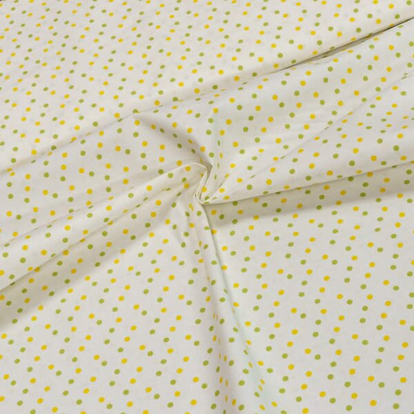 Bavlněné plátno MATY 1586404/22 žlutý a zelený puntík na bílé, š.140cm (látka v metráži)