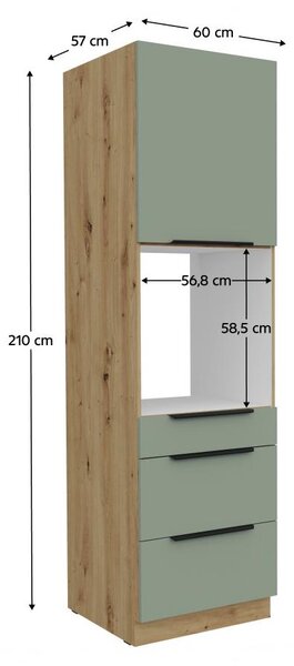 Kondela Skříňka na vestavnou troubu Arsany 60 DPS-210 3S 1F - aquamarine / dub artisan