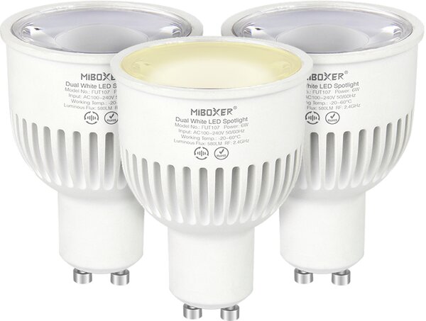 Miboxer LED stmívatelná žárovka GU10, CCT, 6W, 2.4GHz, FUT107