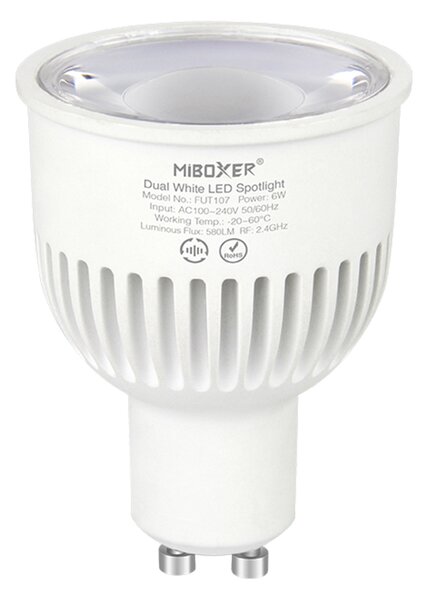 Miboxer LED stmívatelná žárovka GU10, CCT, 6W, 2.4GHz, FUT107