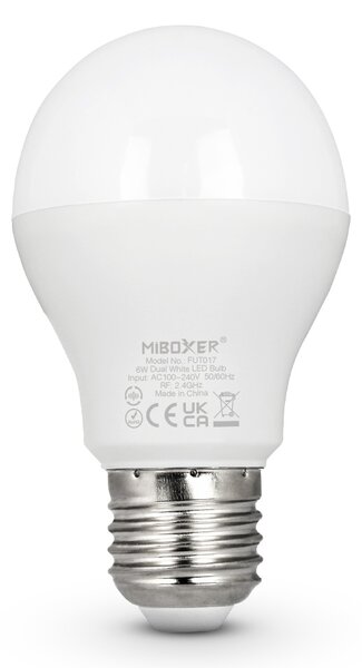 Miboxer LED stmívatelná žárovka E27, jas+CCT, 6W, 2.4GHz, FUT017