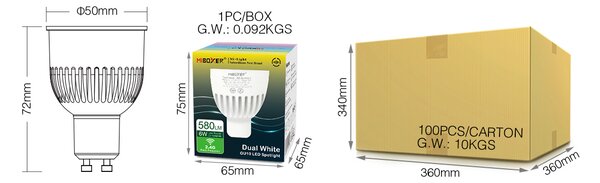 Miboxer LED stmívatelná žárovka GU10, CCT, 6W, 2.4GHz, FUT107