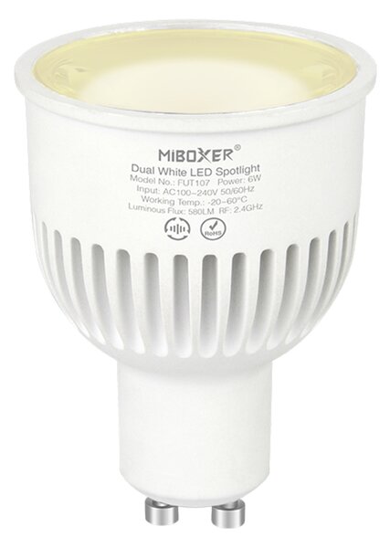 Miboxer LED stmívatelná žárovka GU10, CCT, 6W, 2.4GHz, FUT107