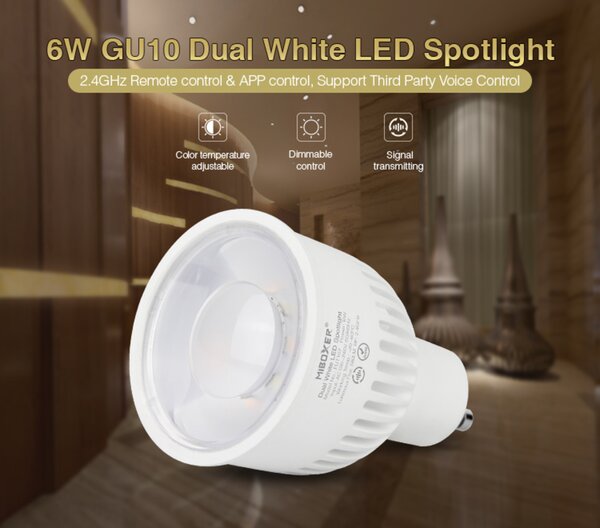 Miboxer LED stmívatelná žárovka GU10, CCT, 6W, 2.4GHz, FUT107