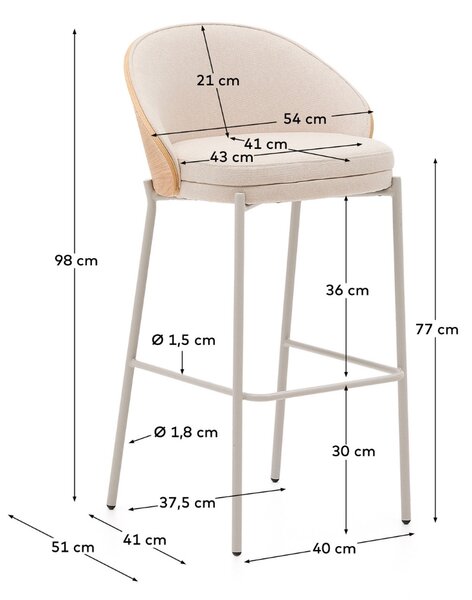Béžová čalouněná barová židle Kave Home Eamy 77 cm