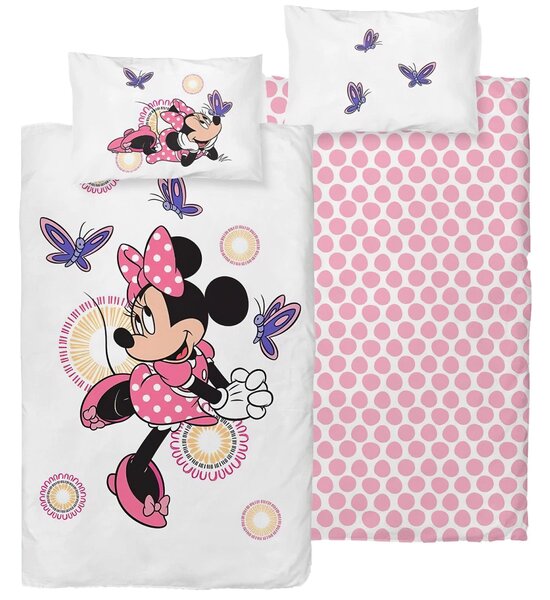 Carbotex Dětské povlečení do postýlky MINNIE A MOTÝLCI, růžovo-bílá, bavlna hladká, 100x135cm + 40x60cm