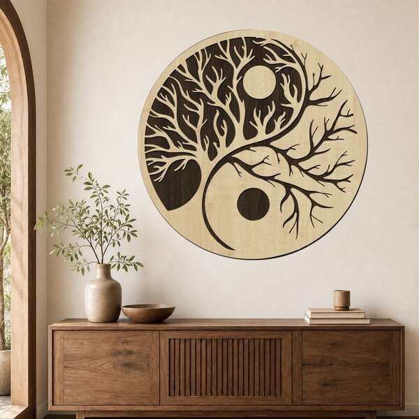 2 dílný dřevěný strom YING YANG na stěnu Zvolte barvu dekoru: Ořech-Dub-zlatý | Rozměry Ø (cm): 40