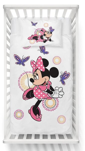 Carbotex Dětské povlečení do postýlky MINNIE A MOTÝLCI, růžovo-bílá, bavlna hladká, 100x135cm + 40x60cm