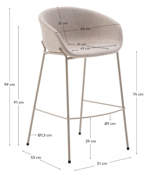 Béžová čalouněná barová židle Kave Home Yvette 75 cm