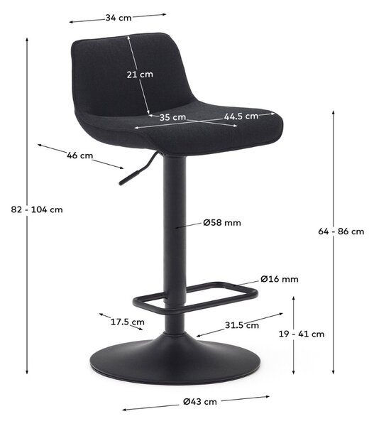 Černá čalouněná barová židle Kave Home Zenda 64-86 cm