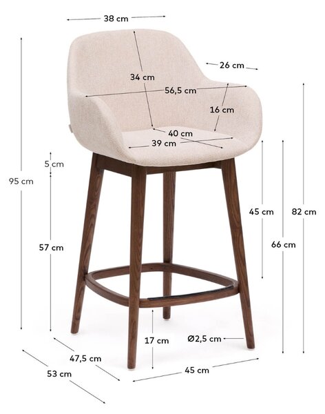Béžová barová židle Kave Home Konna 65 cm s tmavou podnoží