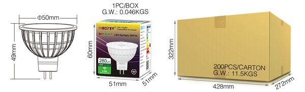 Miboxer LED stmívatelná žárovka MR16, RGB+CCT, 4W, 2.4GHz, FUT104