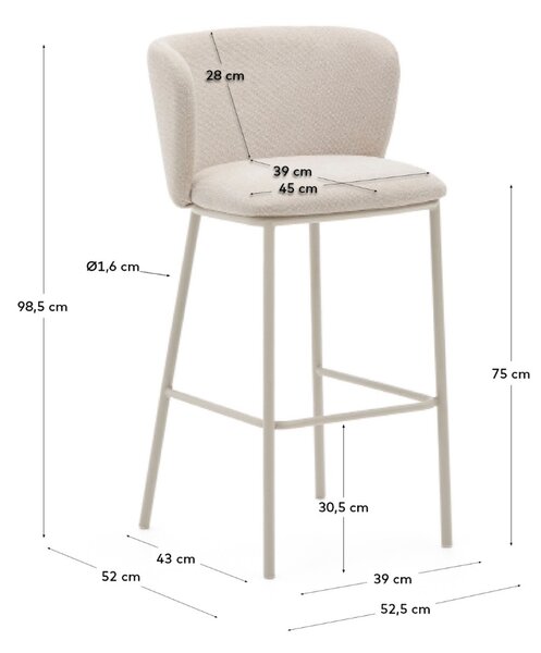 Kave Home Béžová barová židle Ciselia 75 cm s béžovou podnoží