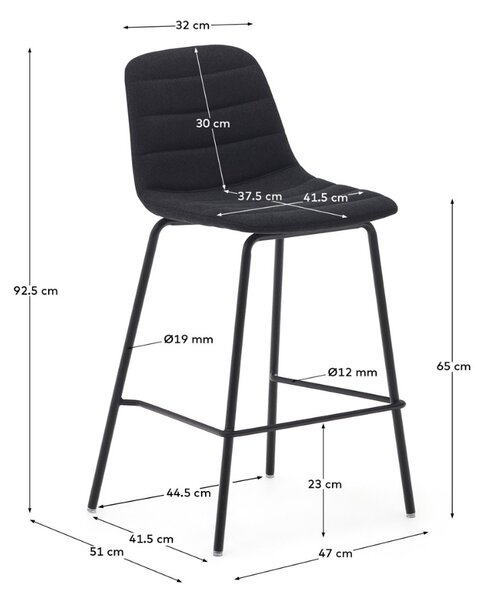 Černá čalouněná barová židle Kave Home Zunilda 65 cm