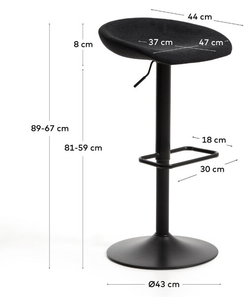 Kave Home Černá čalouněná barová židle Danua 58-82 cm