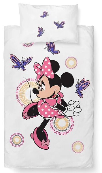 Carbotex Dětské povlečení do postýlky MINNIE A MOTÝLCI, růžovo-bílá, bavlna hladká, 100x135cm + 40x60cm
