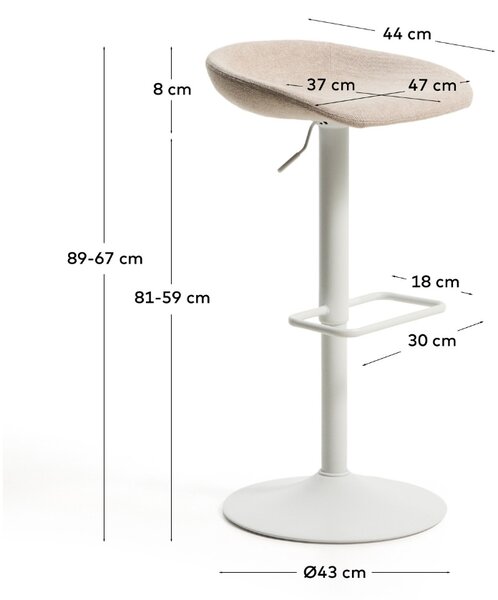 Kave Home Béžovo-bílá čalouněná barová židle Danua 58-82 cm