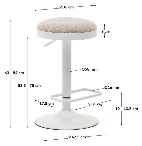 Béžová čalouněná barová židle Kave Home Zaib 63-84 cm