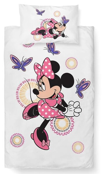Carbotex Dětské povlečení do postýlky MINNIE A MOTÝLCI, růžovo-bílá, bavlna hladká, 100x135cm + 40x60cm