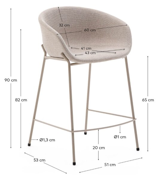 Béžová čalouněná barová židle Kave Home Yvette 65 cm