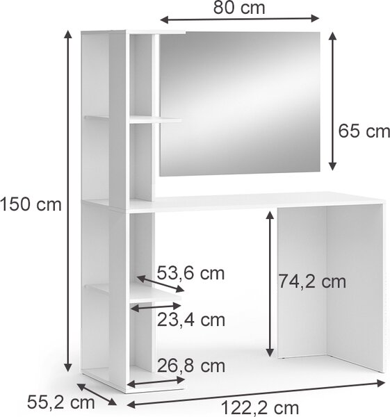 Kosmetický stolek Vicco Tower Bílá 122.2 cm se zrcadlem, Model 49440