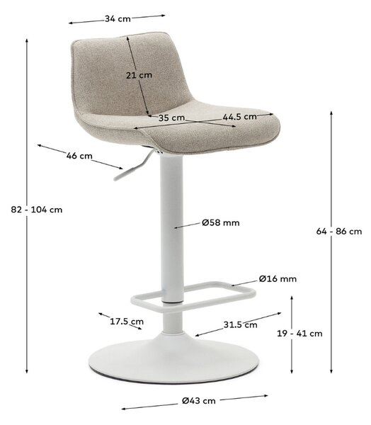 Béžová čalouněná barová židle Kave Home Zenda 64-86 cm