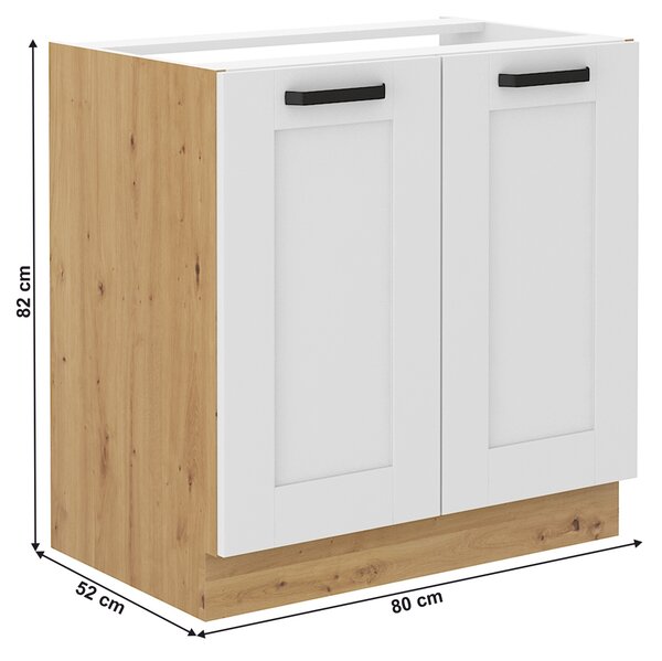 Kondela Dřezová kuchyňská skříňka Lula 80 ZL 2F BB - bílá / dub artisan