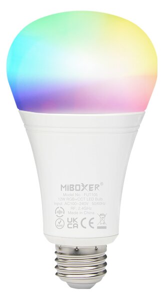 Miboxer LED stmívatelná žárovka E27, RGB+CCT, 12W, 2.4GHz, FUT105