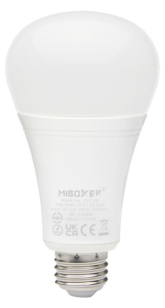 Miboxer LED stmívatelná žárovka E27, RGB+CCT, 12W, 2.4GHz, FUT105