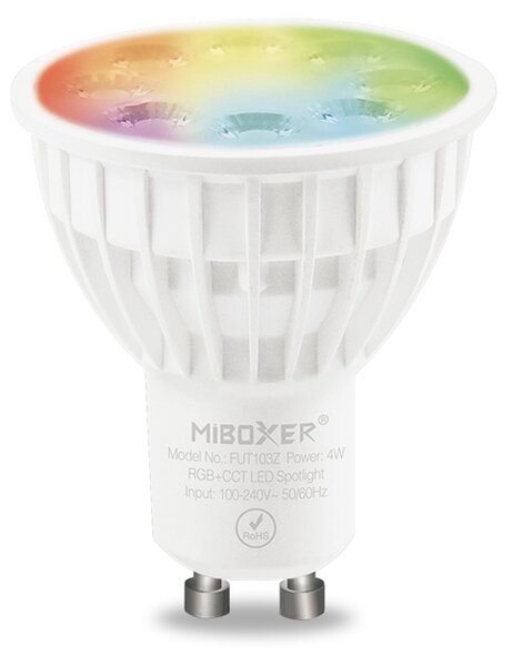 Miboxer LED stmívatelná žárovka GU10, RGB+CCT, Zigbee 3.0, 4W, 2.4GHz, FUT103Z