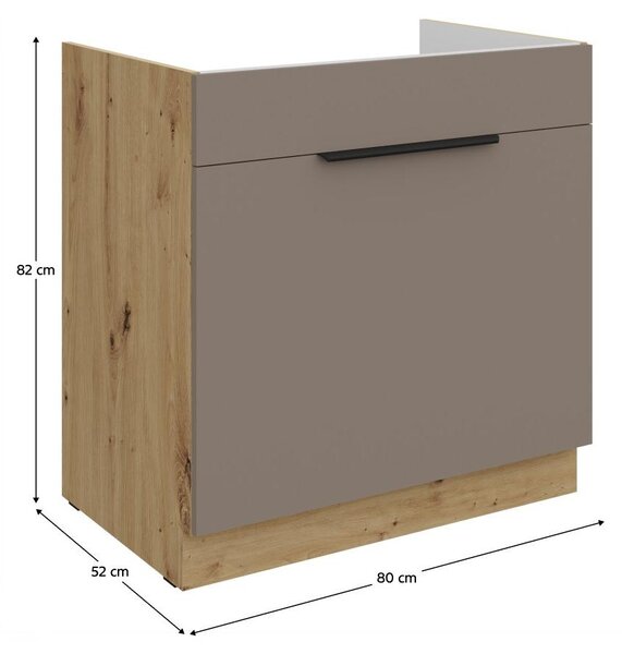 Kondela Dřezová kuchyňská skříňka Frisbo 80 ZL 1S BB - sandgrau / dub artisan