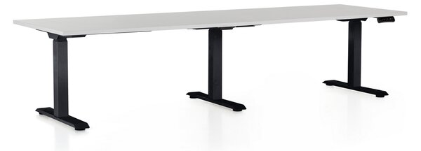 Výškově nastavitelný stůl OfficeTech Long, 260 x 80 cm, černá podnož, světle šedá
